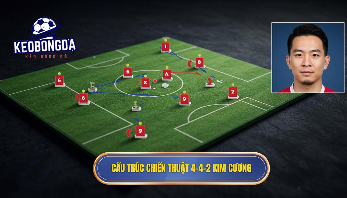 Chiến thuật 4-4-2 kim cương: Bí quyết Vận hành và Đánh bại đối thủ | KÈO BÓNG ĐÁ 1 Phân tích cấu trúc cơ bản của Chiến thuật 4-4-2 kim cương (4-1-2-1-2)
